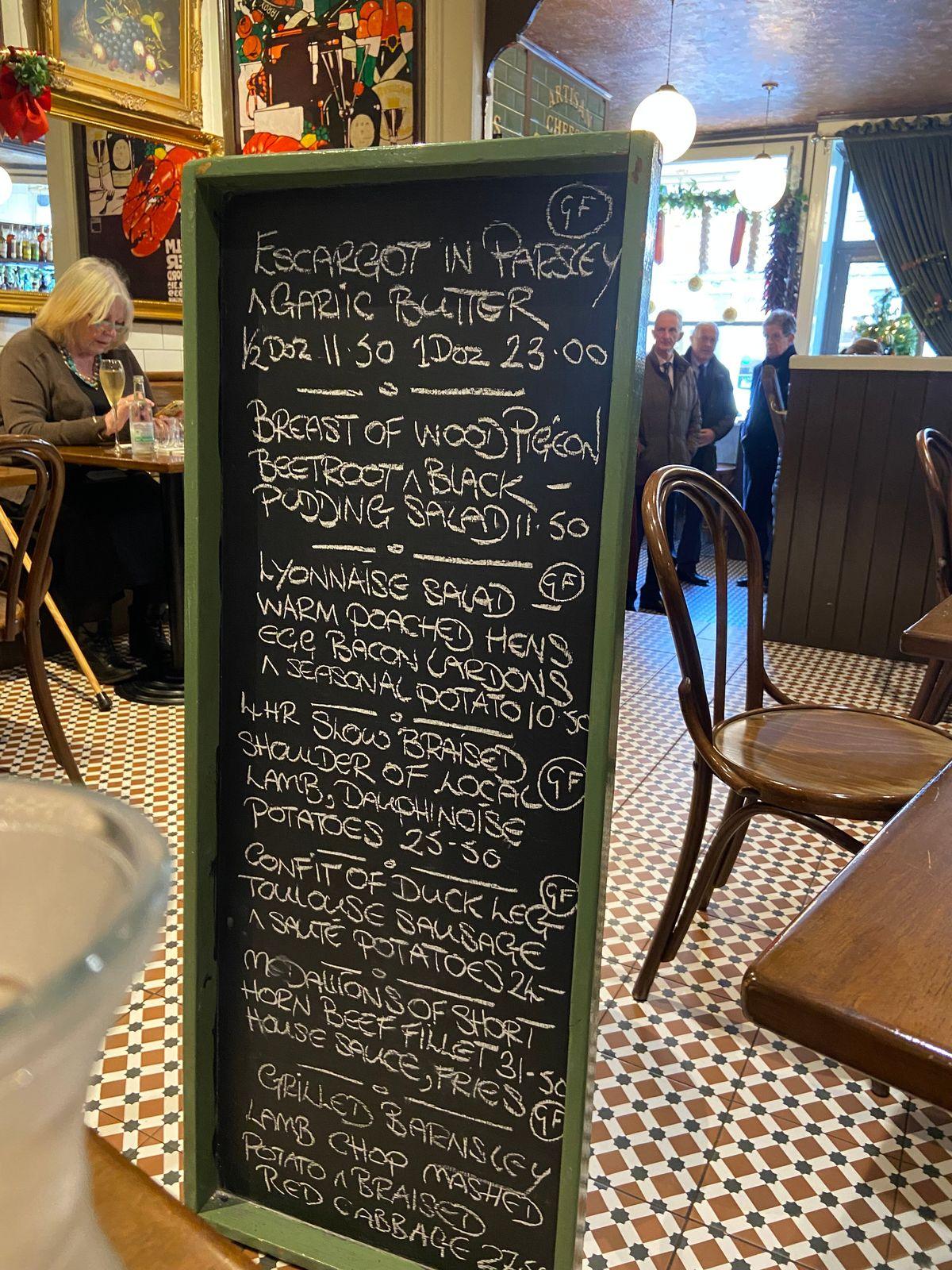 A chalkboard that changes with what was cut and what is in season.